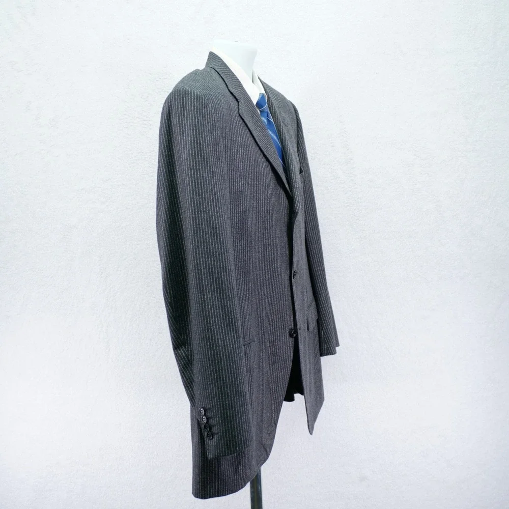 Canali Saks Fifth‎ Ave Super 120's Flannel Wool Striped Gray Suit Jacket 42L